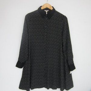 New Esqualo Womens 8 Black White Print LS Flare Button Dress Collared NWT $120